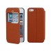 iPhone SE 5 5s - Genuine Leather Window View Front Flip Matte Stand Protective Phone Cover Case - Brown